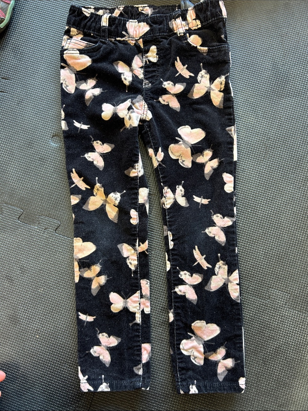 H&M Black Corduroy Jeans with Pink Butterfly Print
